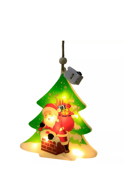 1PC Christmas Snowflake Santa LED Hanging Ornament – Battery Powered Christmas Tree Decoration, Santa Claus Snowflake Holiday Décor