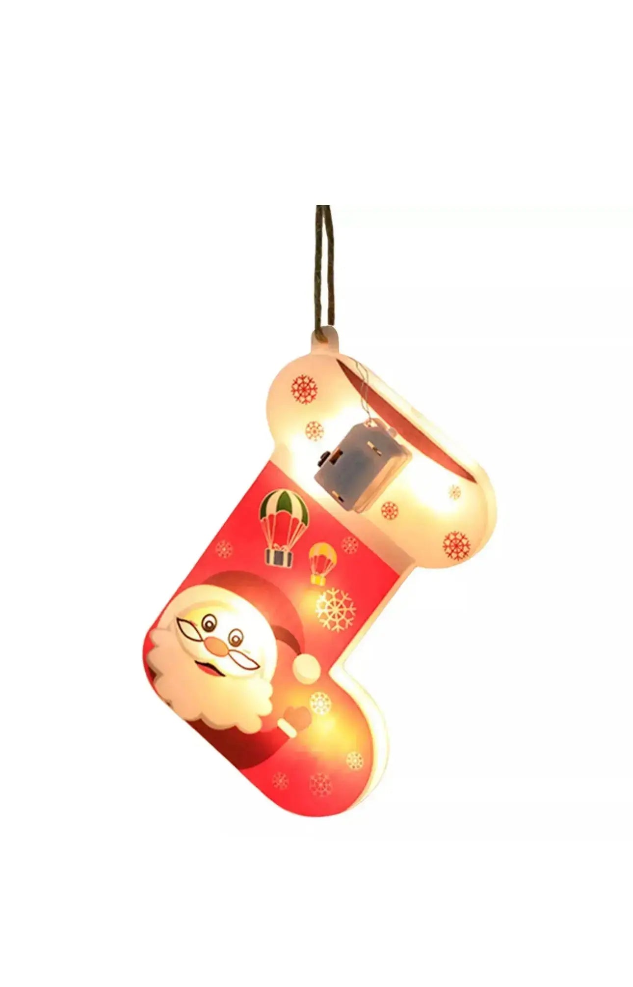 1PC Christmas Snowflake Santa LED Hanging Ornament – Battery Powered Christmas Tree Decoration, Santa Claus Snowflake Holiday Décor