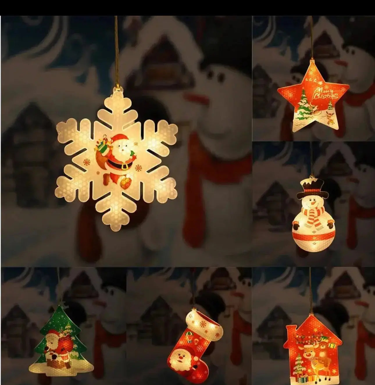 1PC Christmas Snowflake Santa LED Hanging Ornament – Battery Powered Christmas Tree Decoration, Santa Claus Snowflake Holiday Décor