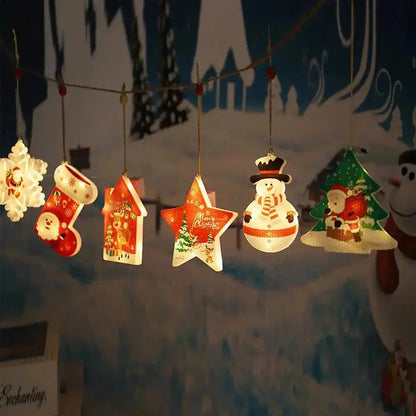1PC Christmas Snowflake Santa LED Hanging Ornament – Battery Powered Christmas Tree Decoration, Santa Claus Snowflake Holiday Décor