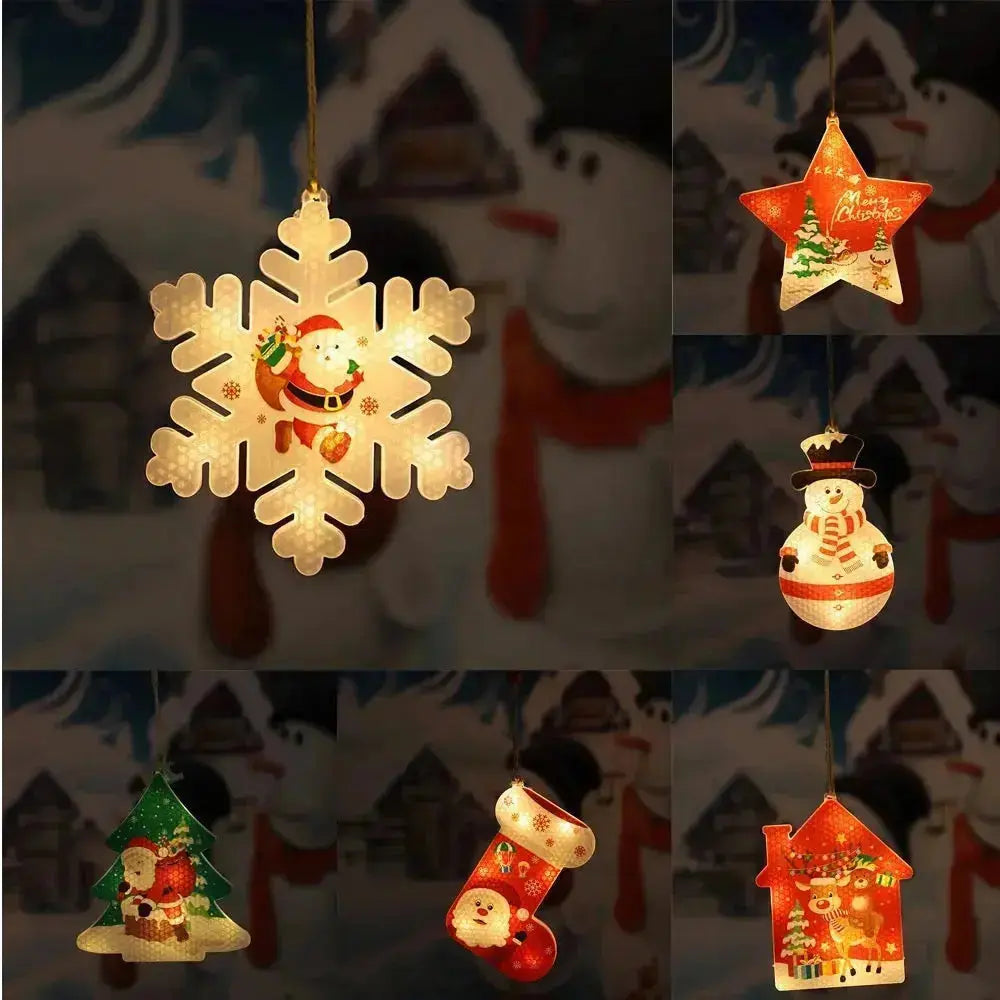 1PC Christmas Snowflake Santa LED Hanging Ornament – Battery Powered Christmas Tree Decoration, Santa Claus Snowflake Holiday Décor