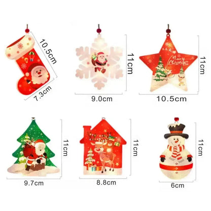 1PC Christmas Snowflake Santa LED Hanging Ornament – Battery Powered Christmas Tree Decoration, Santa Claus Snowflake Holiday Décor