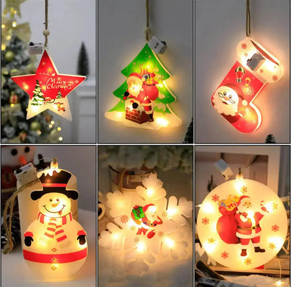 1PC Christmas Snowflake Santa LED Hanging Ornament – Battery Powered Christmas Tree Decoration, Santa Claus Snowflake Holiday Décor