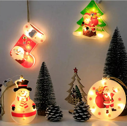 1PC Christmas Snowflake Santa LED Hanging Ornament – Battery Powered Christmas Tree Decoration, Santa Claus Snowflake Holiday Décor