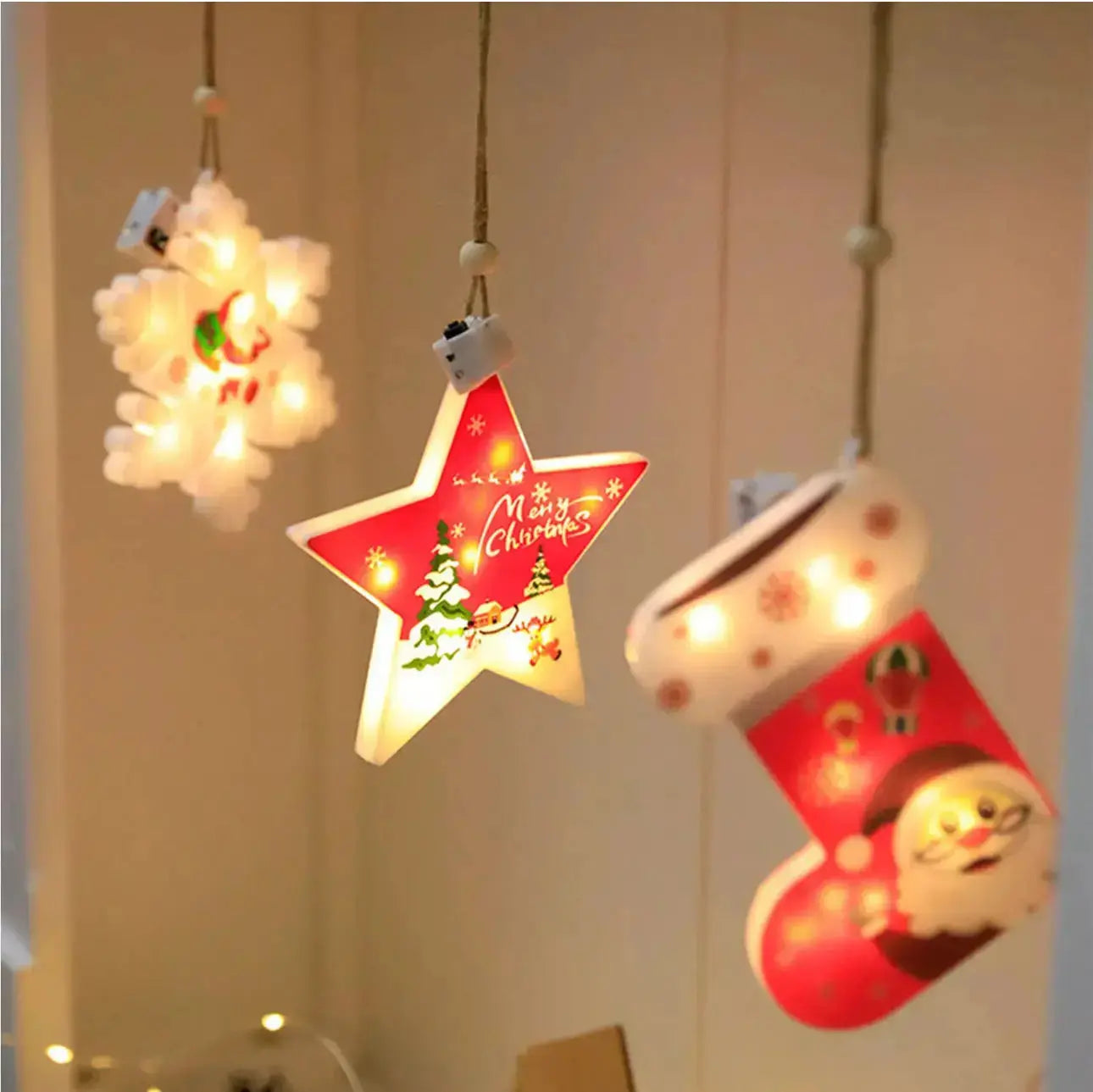 1PC Christmas Snowflake Santa LED Hanging Ornament – Battery Powered Christmas Tree Decoration, Santa Claus Snowflake Holiday Décor
