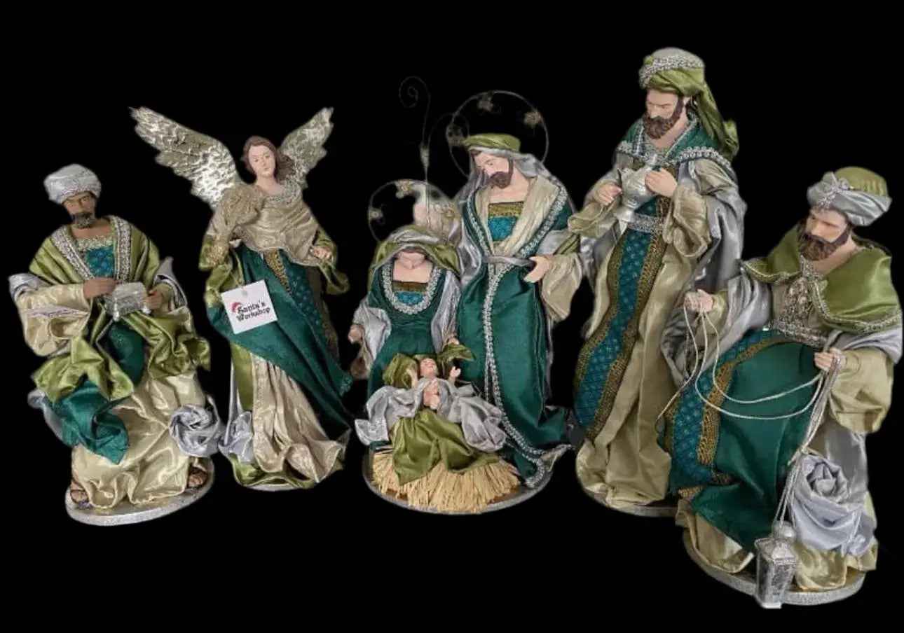 15.5’’ Christmas Religious Handmade Nativity Set with Angel - Scene with Manger (51 cm)