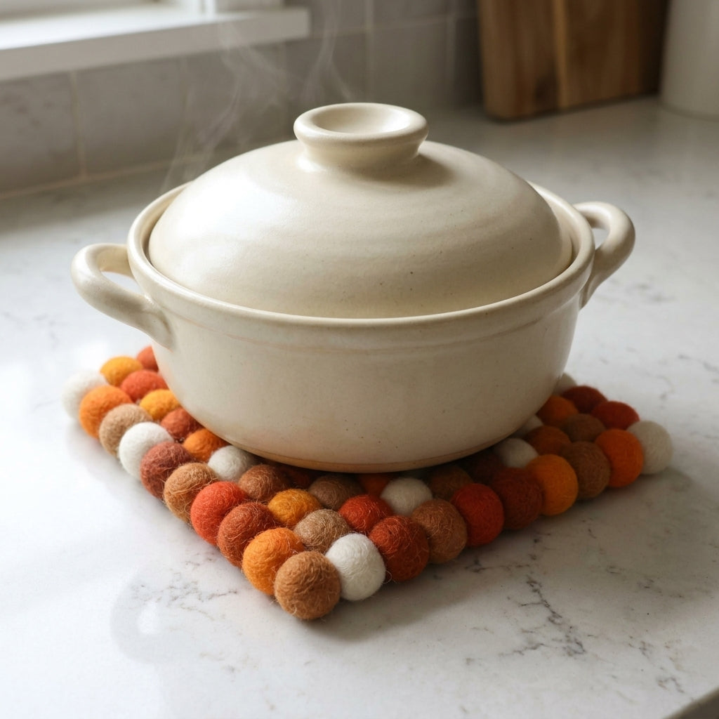 Citrus Burst Orange Wool Felt Trivet Heat Mat – Handmade Pot Mat