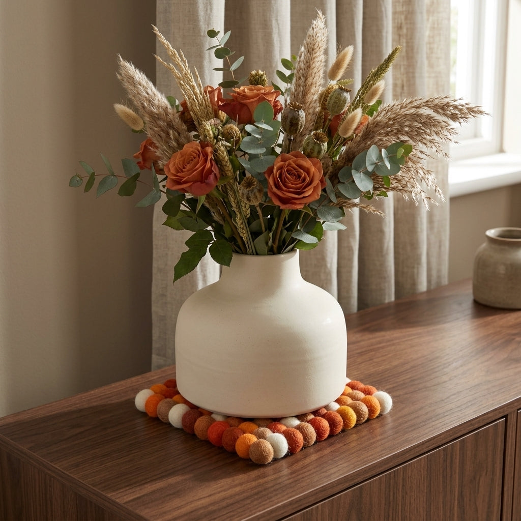 Citrus Burst Orange Wool Felt Trivet Heat Mat – Handmade Pot Mat