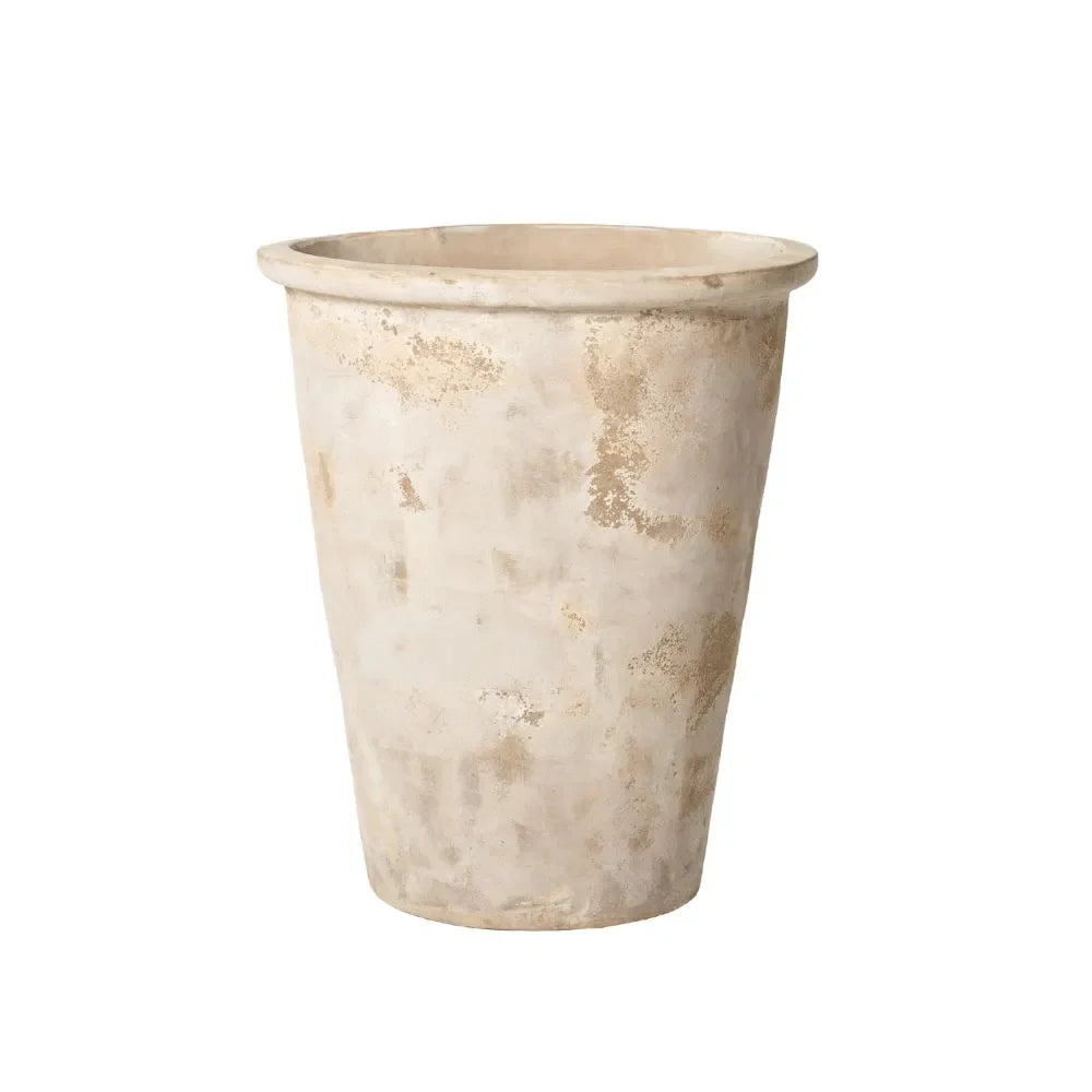 Single conical planter pot with light speckled stone texture, open top