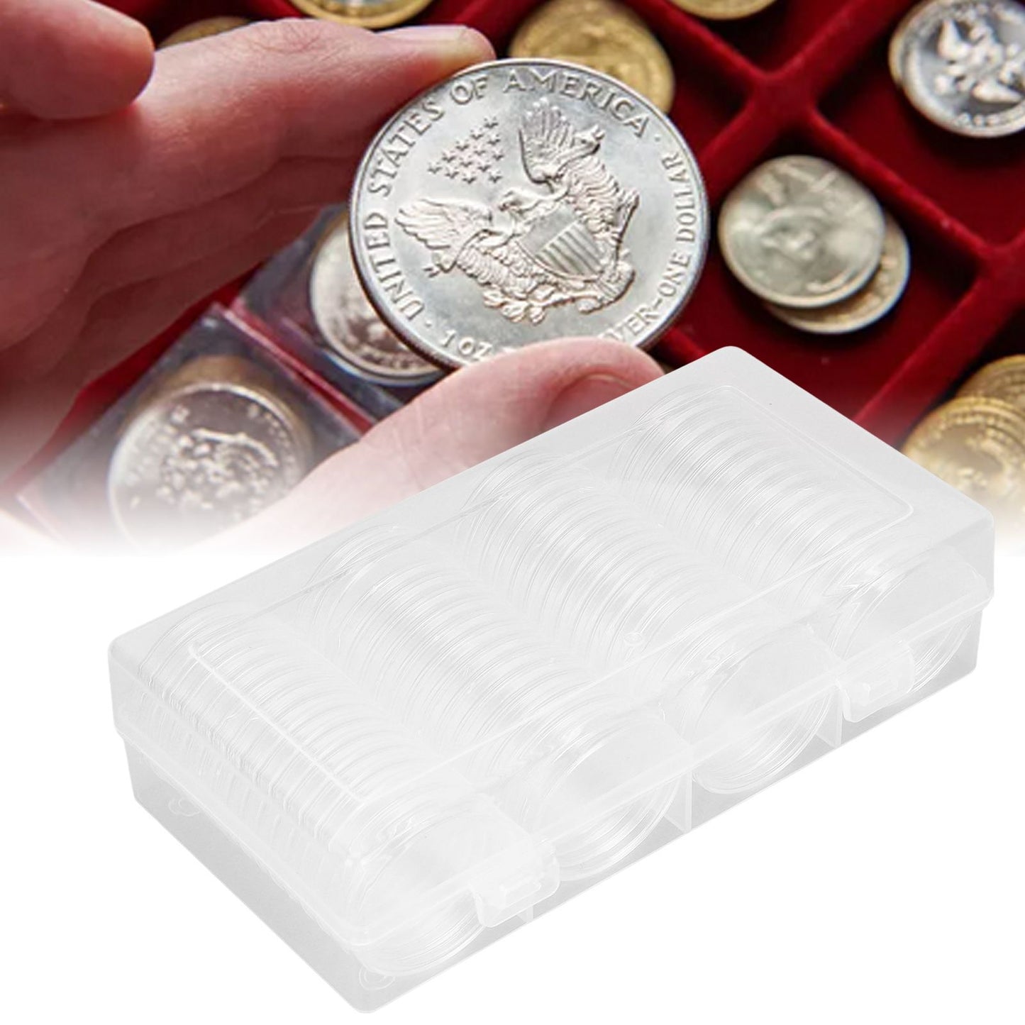 Clear Coin Storage Box 60 Pieces 41mm Coin Capsules Coin Collection Container Box for Coin Collector