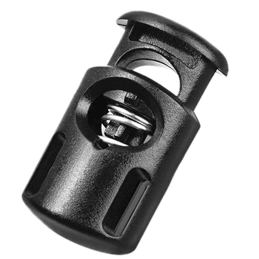 Black spring buckle lanyard cord clip with exposed metal coil spring core