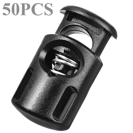 Black spring buckle lanyard cord clip, front view; 50PCS pack