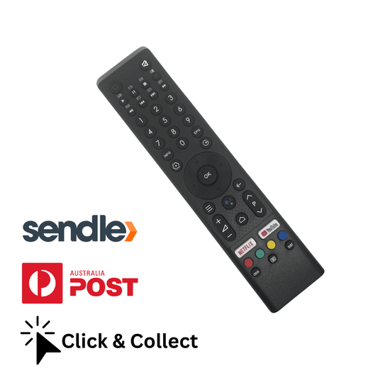 Black TV remote control with buttons and OK navigation pad