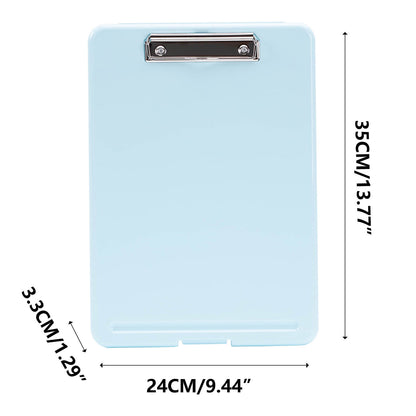 Clipboard with Storage File Box, Foldable A4 Large Capacity Clip Boards Folder, Plastic Clipboard with Pen Holder for Office Supplies(Mint Green) Blue