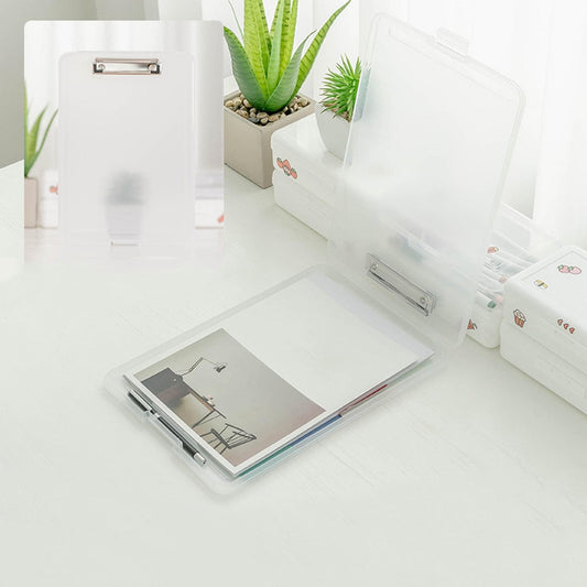 Foldable A4 clipboard with clear storage file box and metal clip, mint green accents