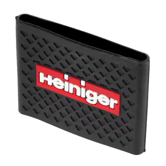 Anti-slip clipper grip, black rubber with raised pattern and red Heiniger logo