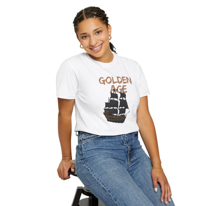 Golden Age Retro Pixel Art Pirate Ship Graphic Tee | Unisex Comfort Colors 1717  Designed By Aprasi