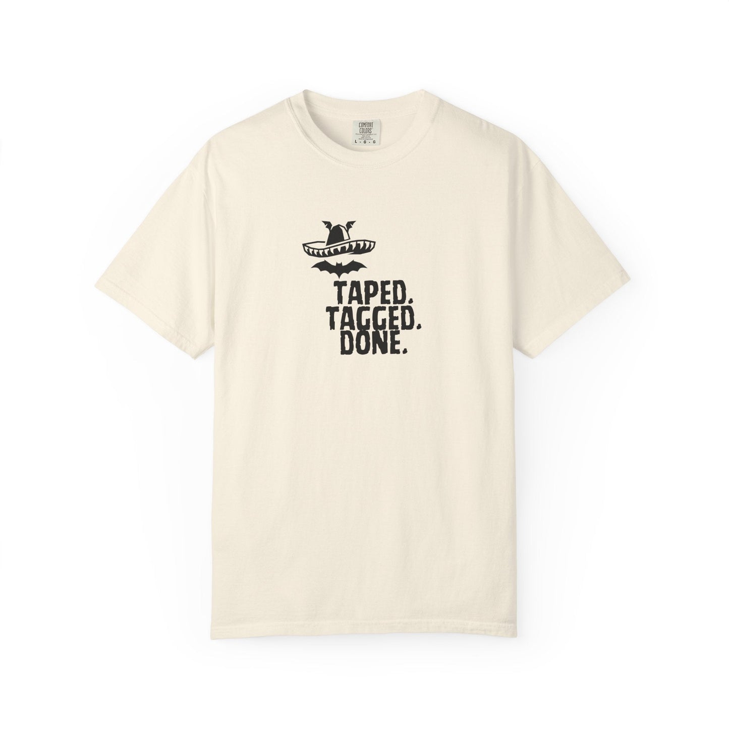 The Midnight Mariachi Taped Tagged Done Graphic Tee  Bat Sombrero Heavyweight Cotton Shirt
