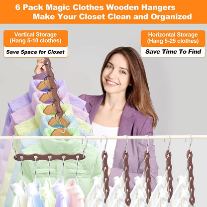 Closet Organizers and Storage,Heavy Duty Wooden Hangers Space Saving,Home Dorm Room Essentials for College Students Girls Boys,6 Pack Organization and Storage Clothes Hanger for Coat,Pants,Shirt,Scarf