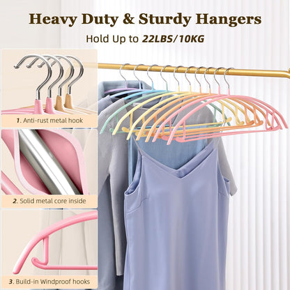 Clothes Hanger 14 Pack, Sweater Hangers No Shoulder Bump, 16.5 inch Wide Heavy Duty Coat Hangers for Closet, Non Slip PVC-Coating Metal Hangers for Sweaters,Suits,Dresses,Jackets,Pants,Shirt