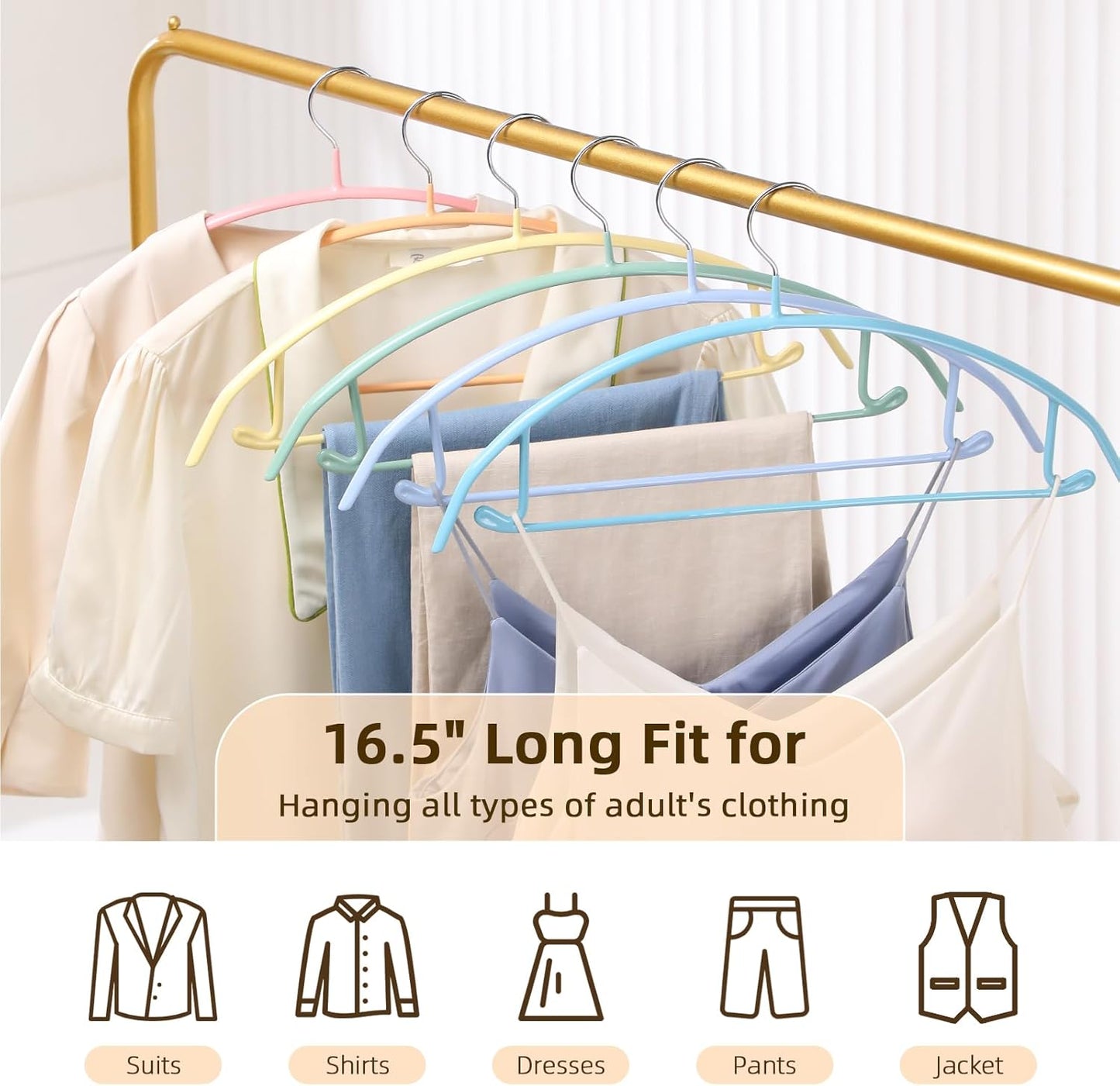 Clothes Hanger 14 Pack, Sweater Hangers No Shoulder Bump, 16.5 inch Wide Heavy Duty Coat Hangers for Closet, Non Slip PVC-Coating Metal Hangers for Sweaters,Suits,Dresses,Jackets,Pants,Shirt