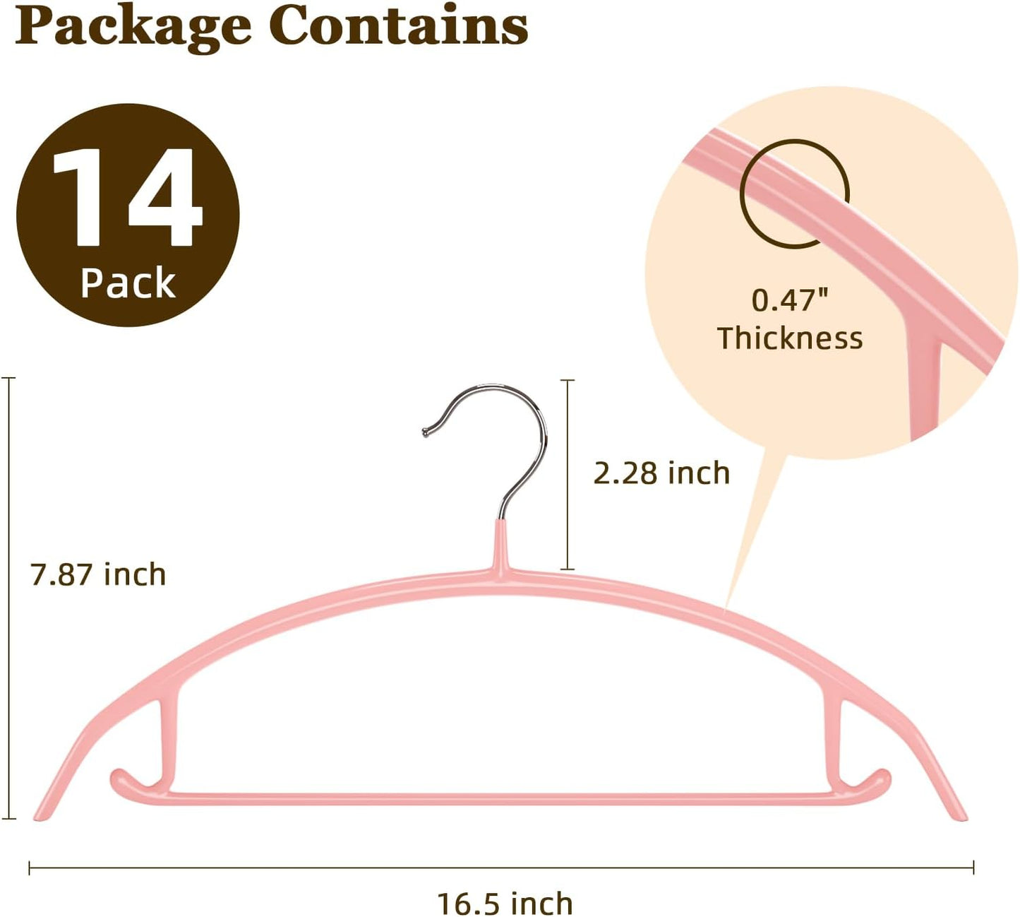 Clothes Hanger 14 Pack, Sweater Hangers No Shoulder Bump, 16.5 inch Wide Heavy Duty Coat Hangers for Closet, Non Slip PVC-Coating Metal Hangers for Sweaters,Suits,Dresses,Jackets,Pants,Shirt