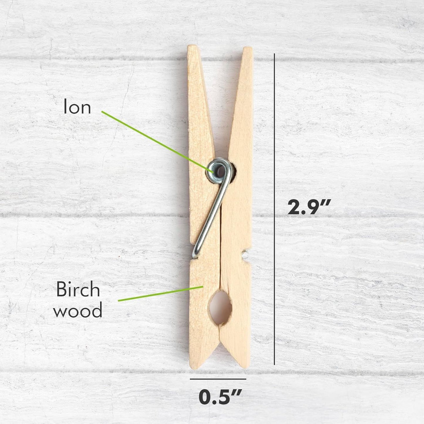Clothes Pins Wooden – 50 Pack Wooden Clothespins 2.9 Inch with Rust-Resistant Coil, Natural Wood Clips for Laundry, Hanging Clothes, Crafts & DIY