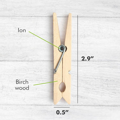Clothes Pins Wooden – 50 Pack Wooden Clothespins 2.9 Inch with Rust-Resistant Coil, Natural Wood Clips for Laundry, Hanging Clothes, Crafts & DIY