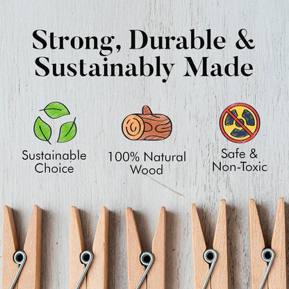 Clothes Pins Wooden – 50 Pack Wooden Clothespins 2.9 Inch with Rust-Resistant Coil, Natural Wood Clips for Laundry, Hanging Clothes, Crafts & DIY