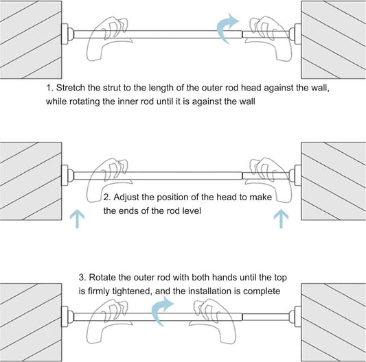Extendable telescopic clothes rail with end caps for wall mounting, shown extended