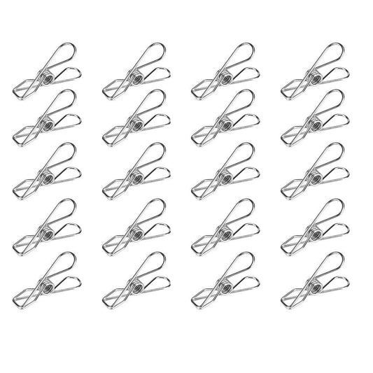Silver metal clothespins set of 20 with spring clips for hanging laundry