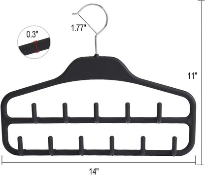 Clothing Closet Organizer with 11 Non-Slip Hooks 360° Rotatable Black