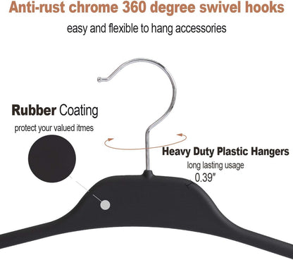 Clothing Closet Organizer with 11 Non-Slip Hooks 360° Rotatable Black