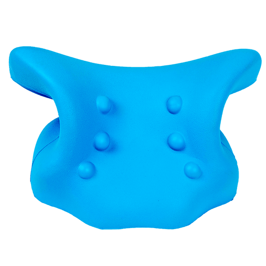Blue cloud-shaped neck pillow with evenly spaced raised massage nodes