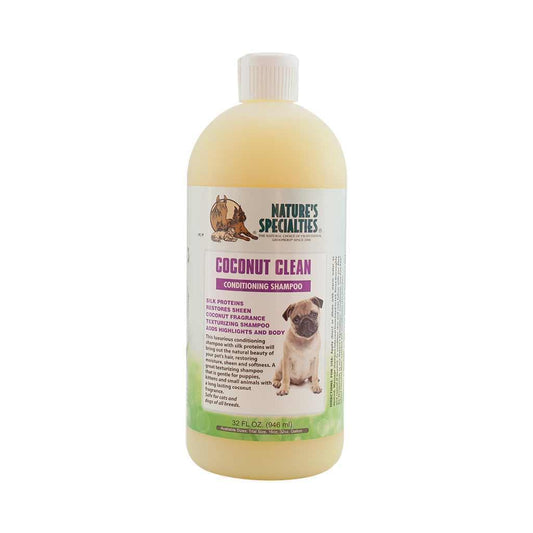 Coconut clean conditioning shampoo bottle with white cap, beige bottle and green label