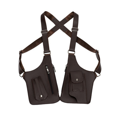 Coffee Multi-functional Expandable Men's Tactical Chest Rig Bag - Waterproof & Lightweight Retro Underarm Pack