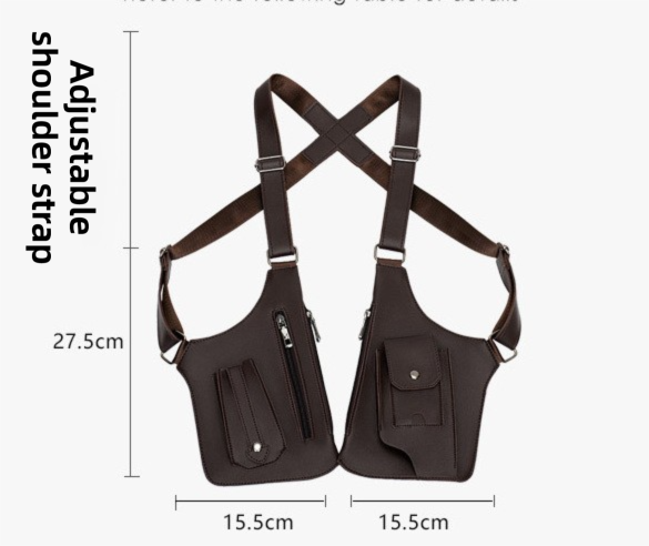 Coffee Multi-functional Expandable Men's Tactical Chest Rig Bag - Waterproof & Lightweight Retro Underarm Pack