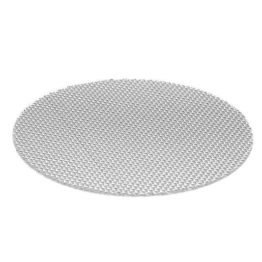 Stainless steel coffee puck screen, round fine mesh disc at angle