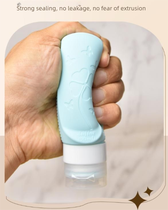 Combination B Travel silicone refillable water bottle set – multi-functional soft-press dispenser with brush and storage bag (4-pack)