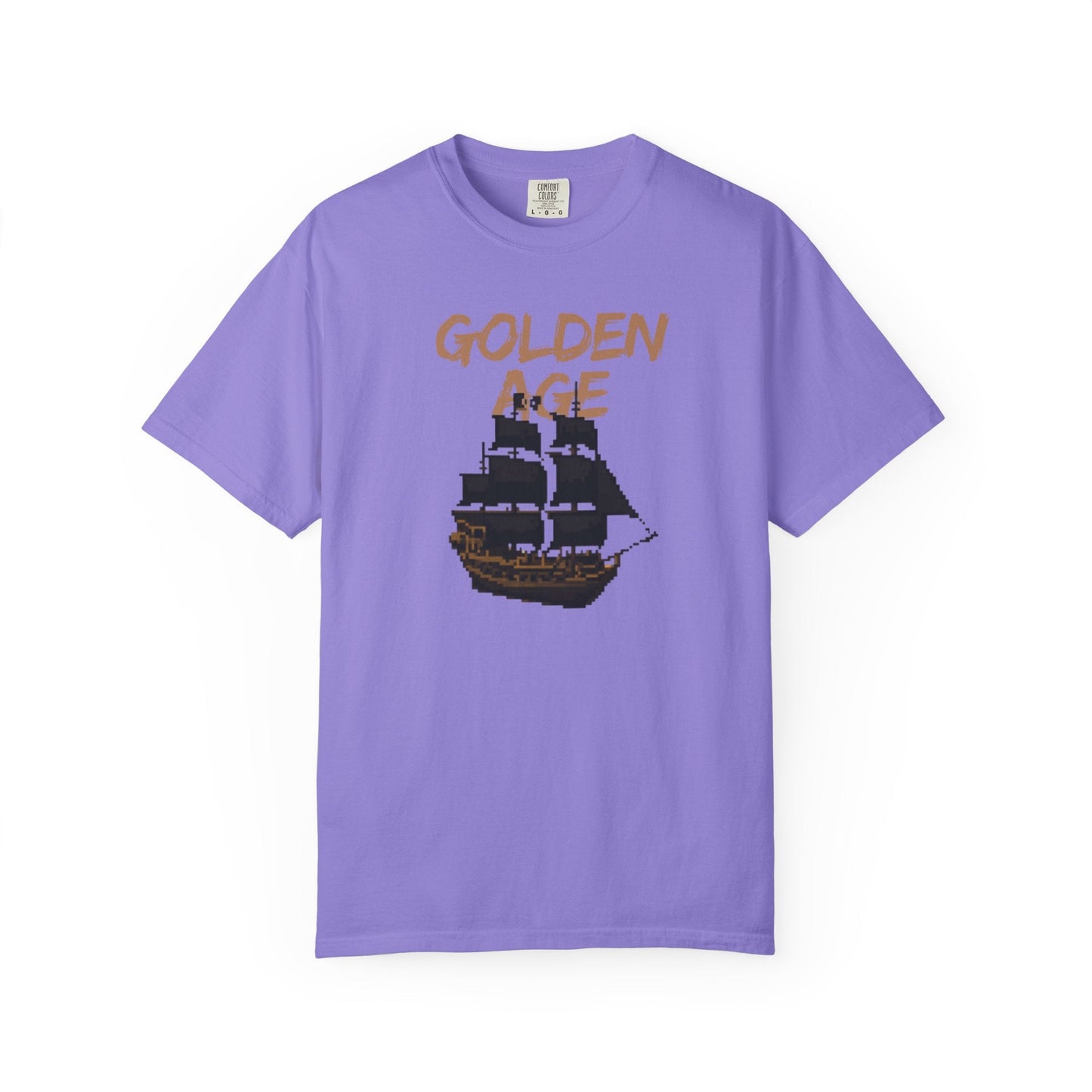 Golden Age Retro Pixel Art Pirate Ship Graphic Tee | Unisex Comfort Colors 1717  Designed By Aprasi