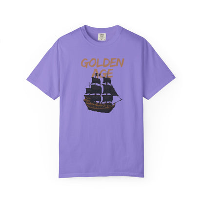 Golden Age Retro Pixel Art Pirate Ship Graphic Tee | Unisex Comfort Colors 1717  Designed By Aprasi
