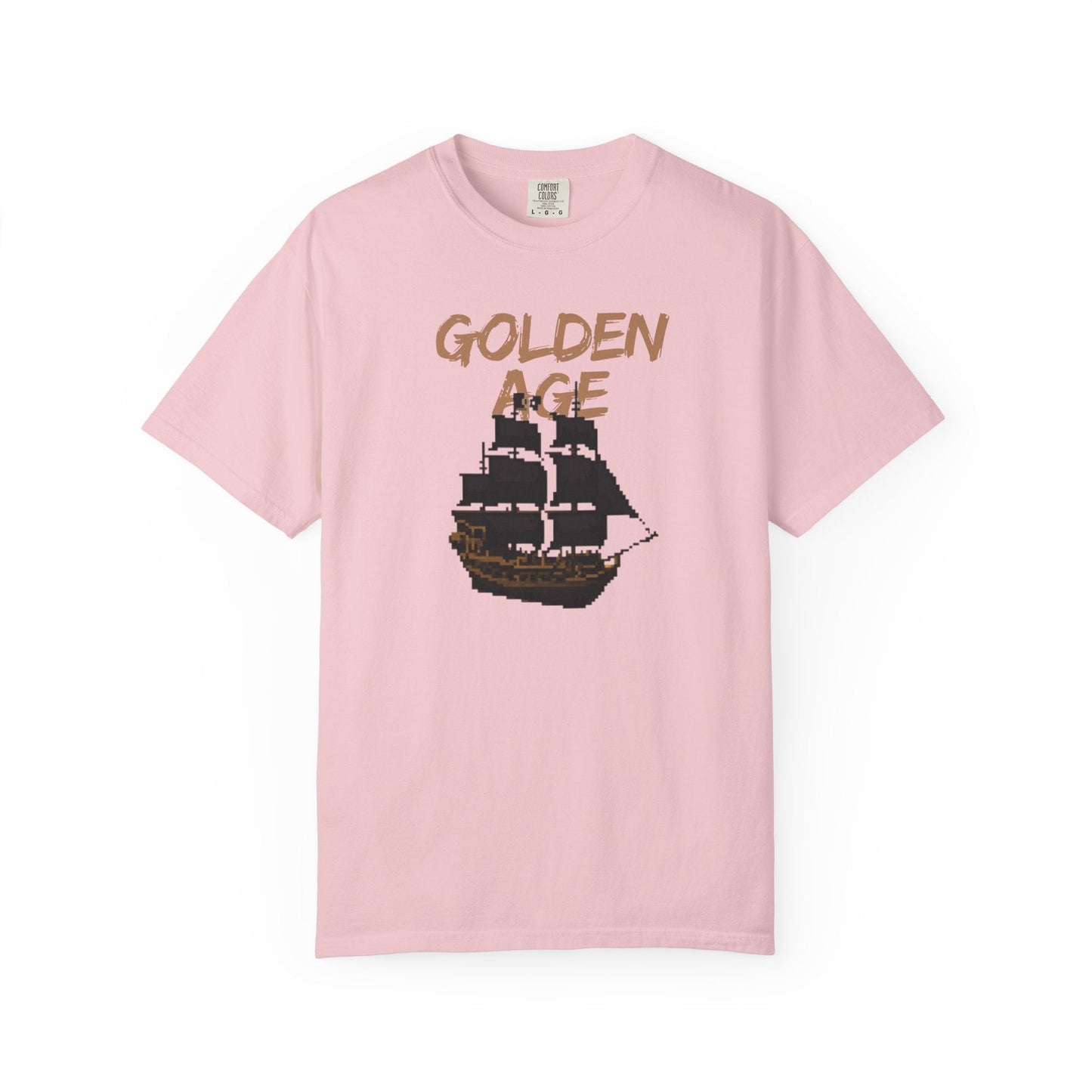 Golden Age Retro Pixel Art Pirate Ship Graphic Tee | Unisex Comfort Colors 1717  Designed By Aprasi