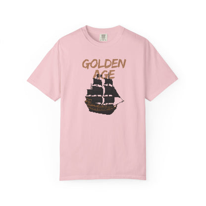 Golden Age Retro Pixel Art Pirate Ship Graphic Tee | Unisex Comfort Colors 1717  Designed By Aprasi