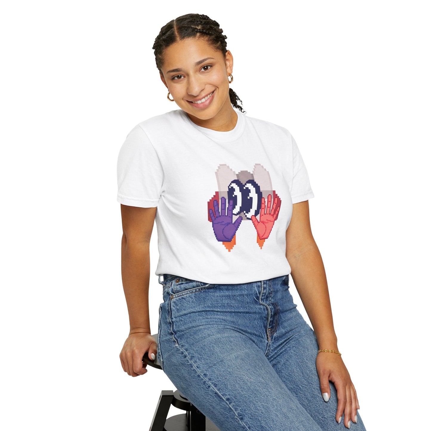 Retro Pixel Mechanical Hands Graphic Tee Garment Dyed Pixel Art Streetwear Shirt  Designed by Aprasi  S to 3XL