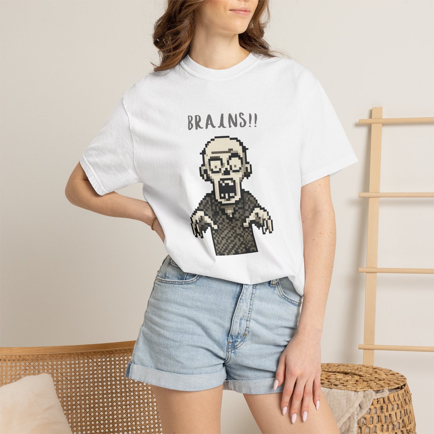 Pixel Zombie 'BRAINS!!' T-Shirt  By Aprasi