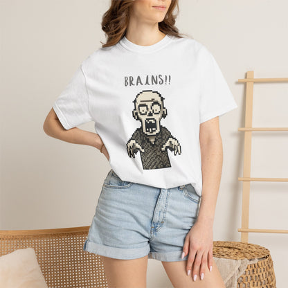 Pixel Zombie 'BRAINS!!' T-Shirt  By Aprasi