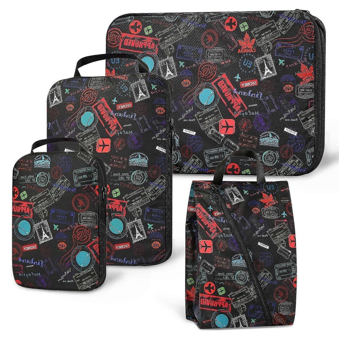 Compression Packing Cubes with Shoe Bag Foldable Luggage Storage Organizer