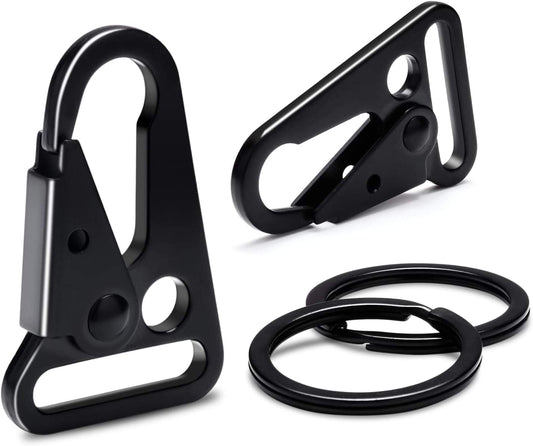 Black snap hook keychain clip with loop strap and O-ring, heavy-duty metal
