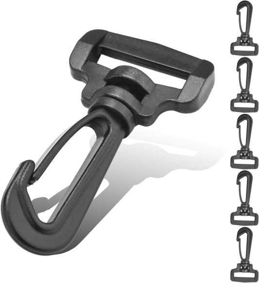 Black plastic swivel snap hook clip with rotating clasp for bag straps