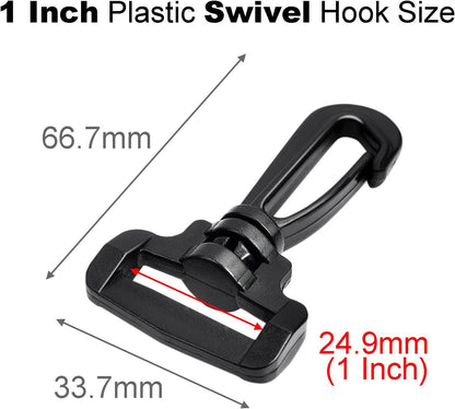 CooBigo 12PCS Plastic Swivel Snap Hook Clips for Purse,1 Inch Rotary Clasp Purse Strap Hardware for Bag Making Nylon Webbing Hook Backpack Strap Clip Lanyard Clasp Keychains Replacement